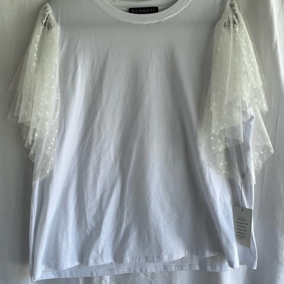 NWT Eloquii white stretch t-shirt with lace flutter sleeves, size 2x 18-… - Picture 10 of 16